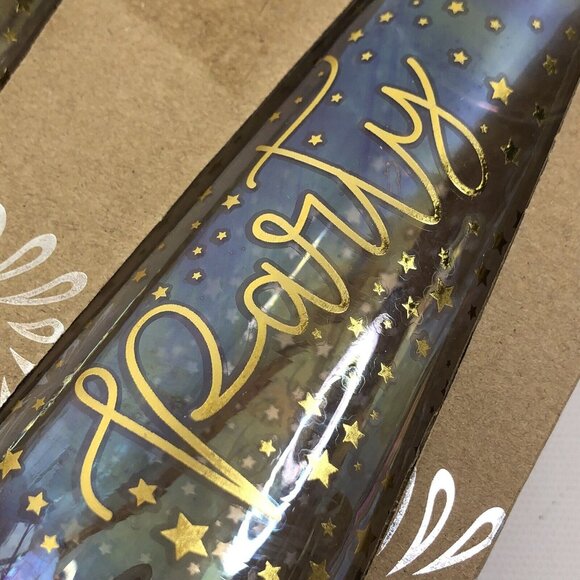 Set Of 2 Stemless Champagne Flutes "Hooray" & "Party" With Gold Stars Design - Picture 3 of 5